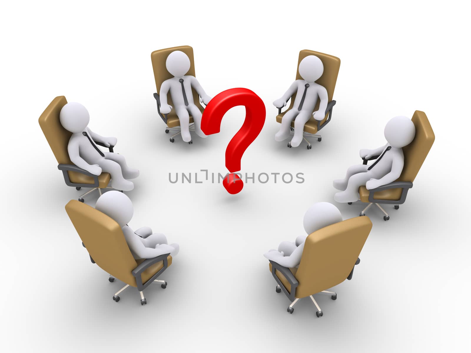 Businessmen sitting on chairs and a question mark by 6kor3dos
