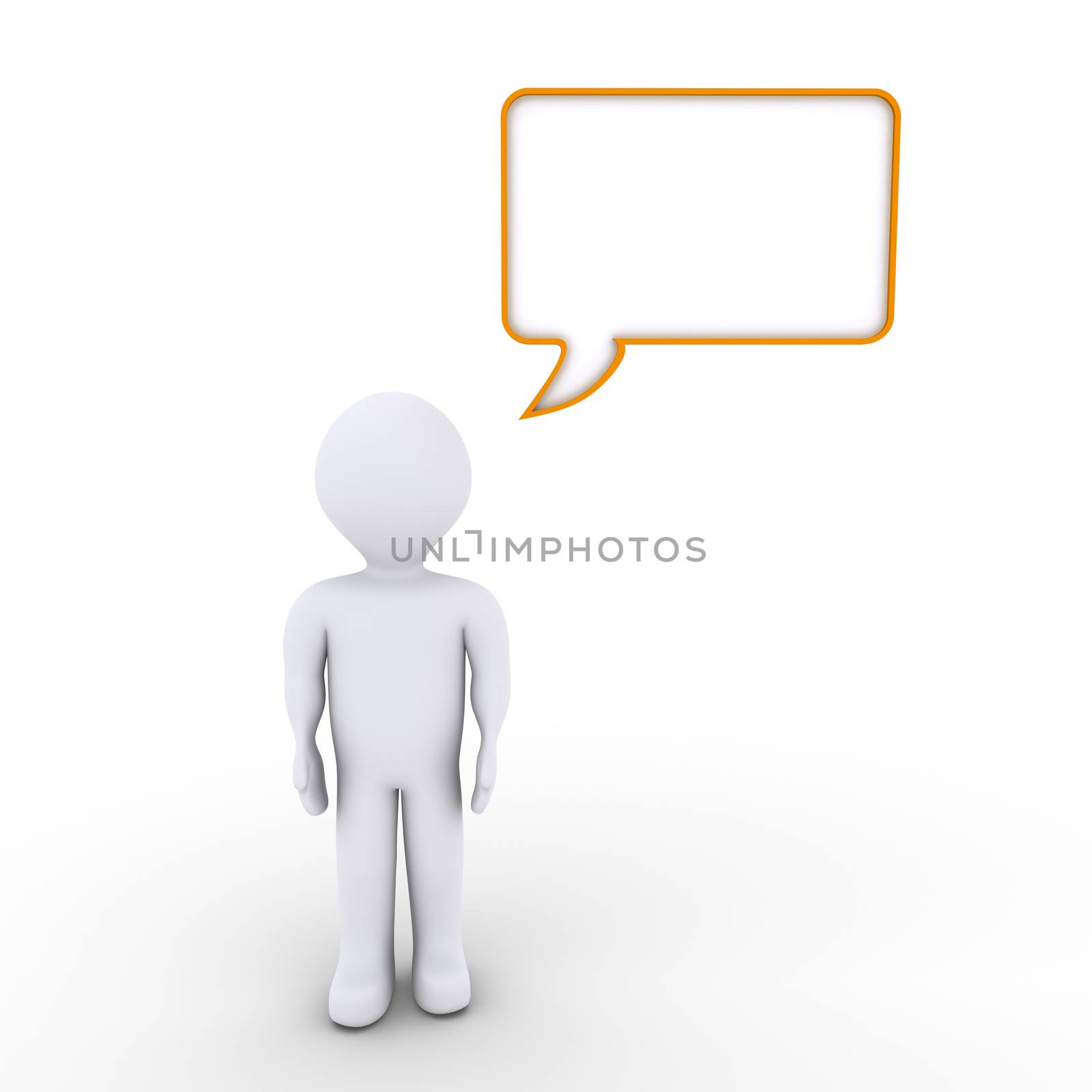 One blank 3d speech bubble over a person