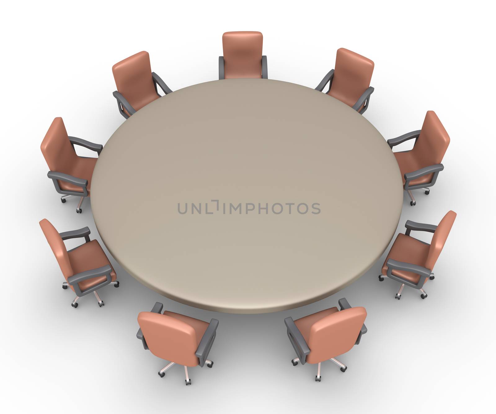 Armchairs are around a table as preparation for a business meeting