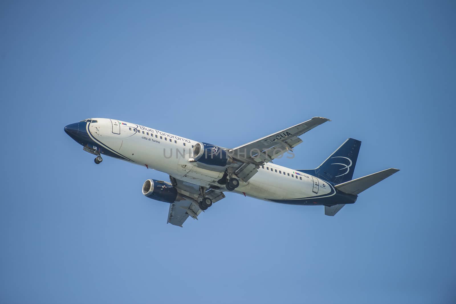 Blue panorama airlines, Boeing 737-4k5, Italy. The pictures of the planes are shot very close an airport just before landing. September 2013.