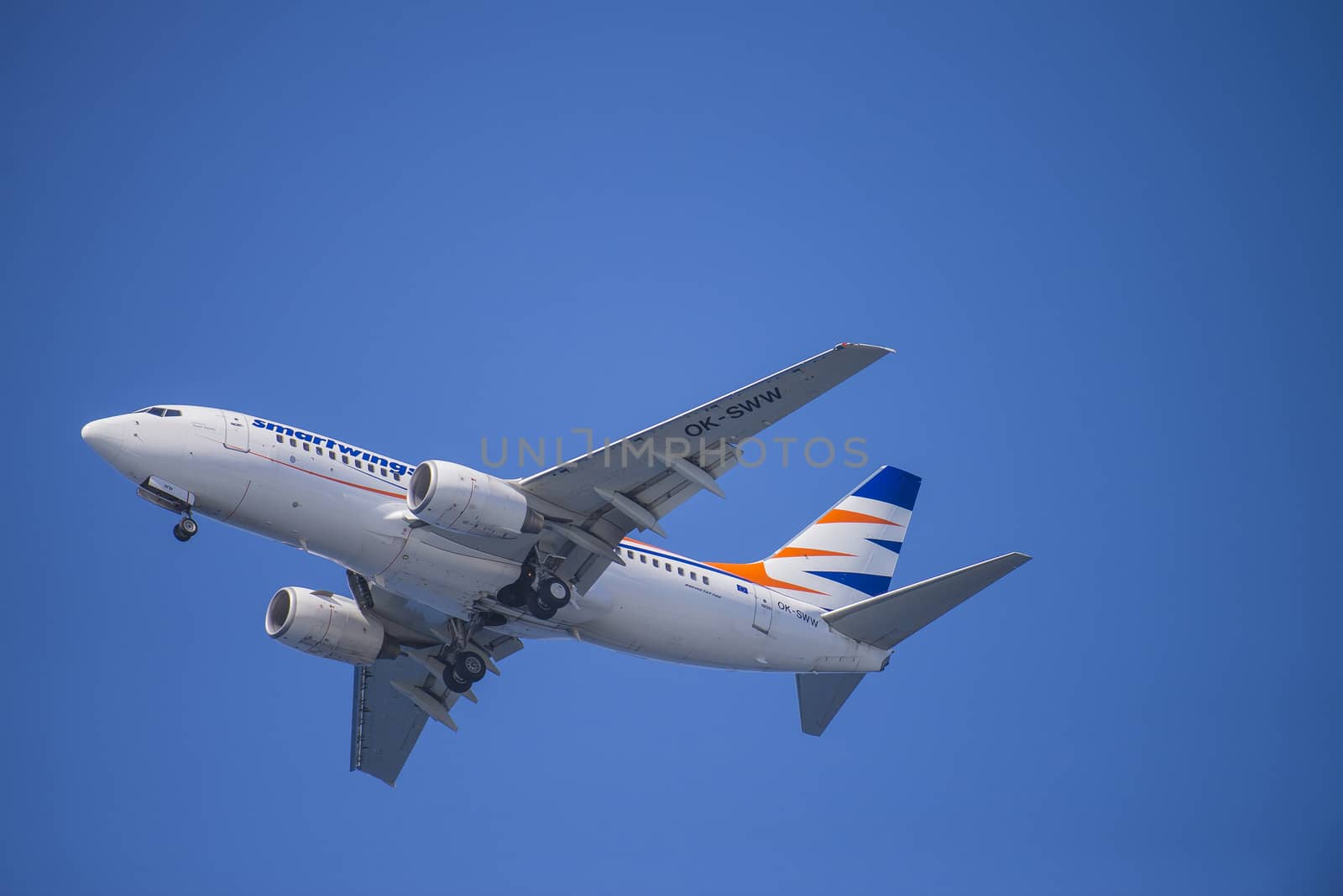 Boeing 737-700, Smart Wings, Czech republic. The pictures of the planes are shot very close an airport just before landing. September 2013.