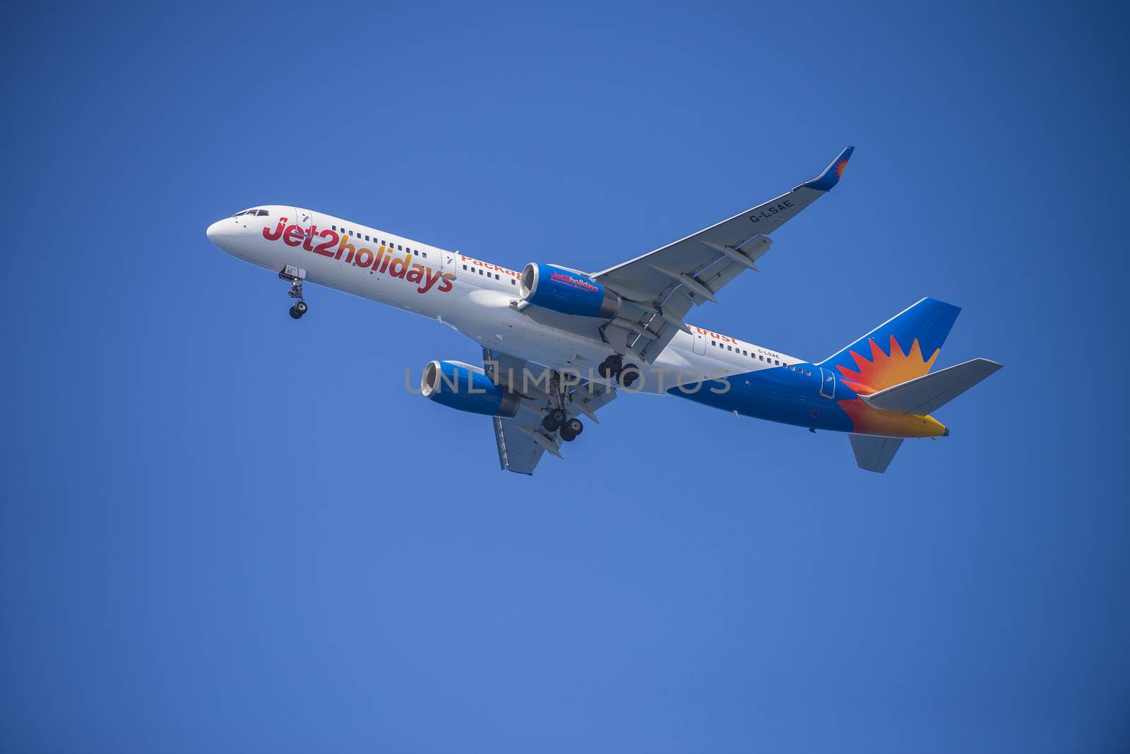 Jet2 Holidays, Boeing 757-27b, England. The pictures of the planes are shot very close an airport just before landing. September 2013.