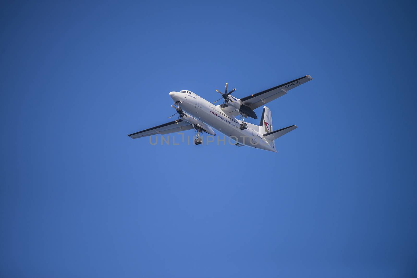 Minoan air, Sx-Mar, Greek, Fokker f50. The pictures of the planes are shot very close an airport just before landing. September 2013.