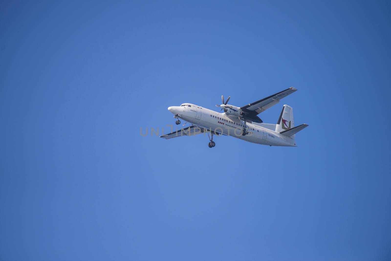 Minoan air, Greek, Fokker f50. The pictures of the planes are shot very close an airport just before landing. September 2013.