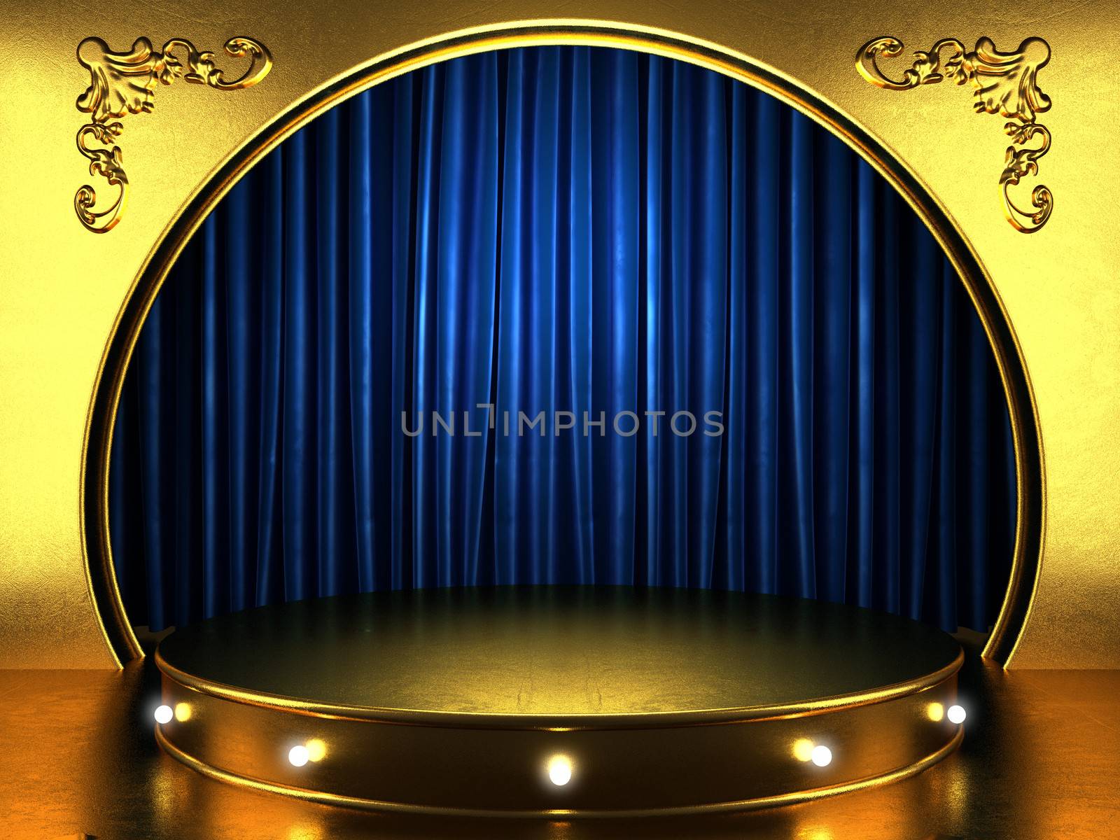 blue fabric curtain with gold on stage by videodoctor