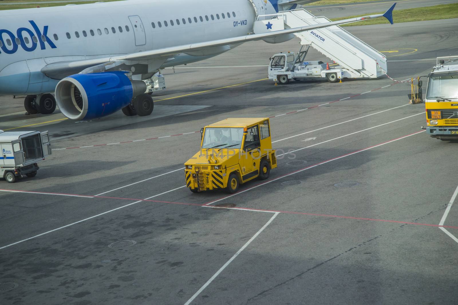 Truck tractors at the airport. Image is shot at Moss Airport Rygge, Norway. September 2013.