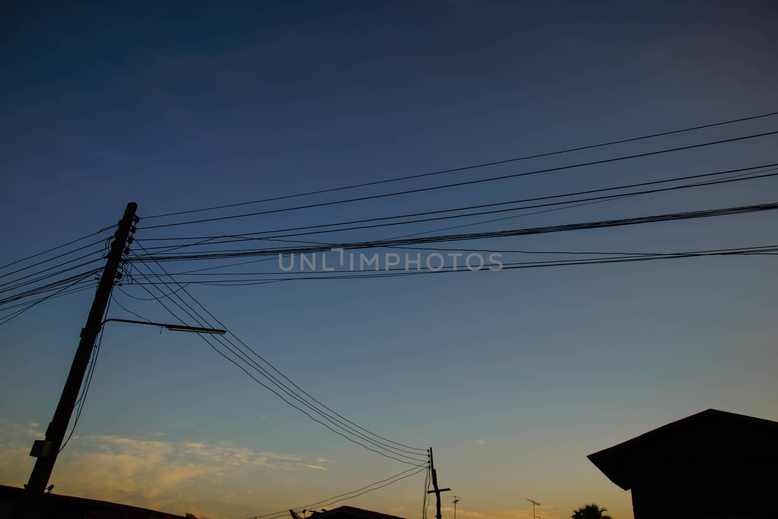Electricity post in the evening in the country of Thailand.