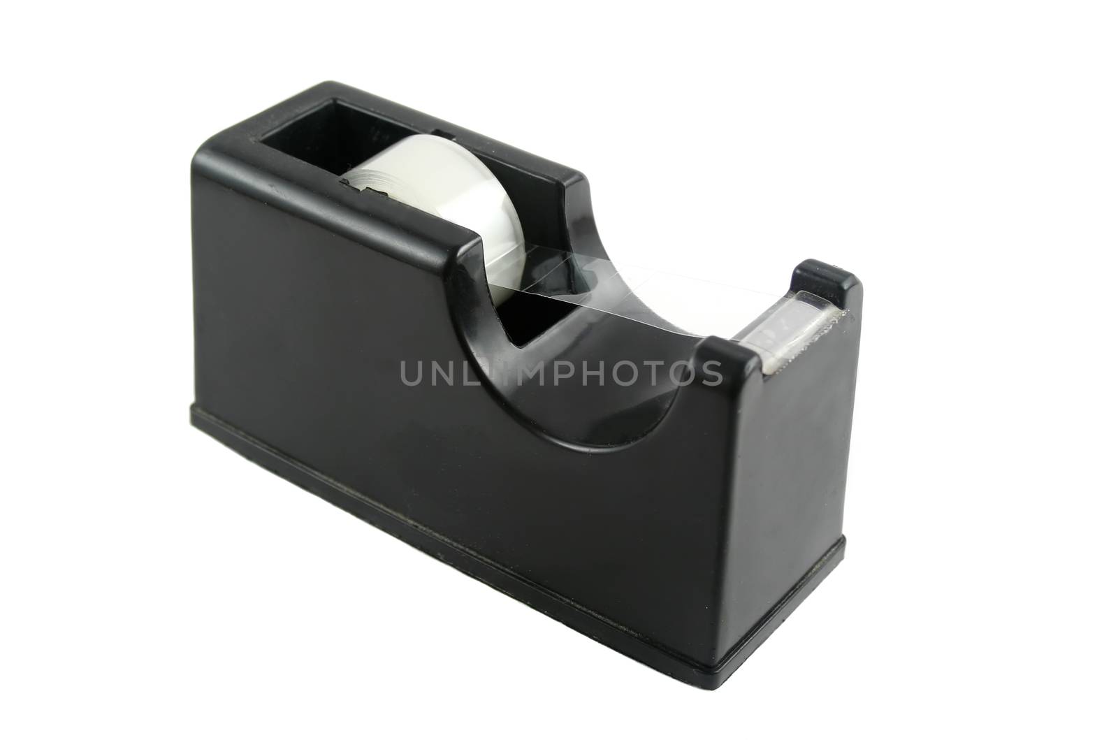 Black heavy sticky tape dispenser found in homes and offices.