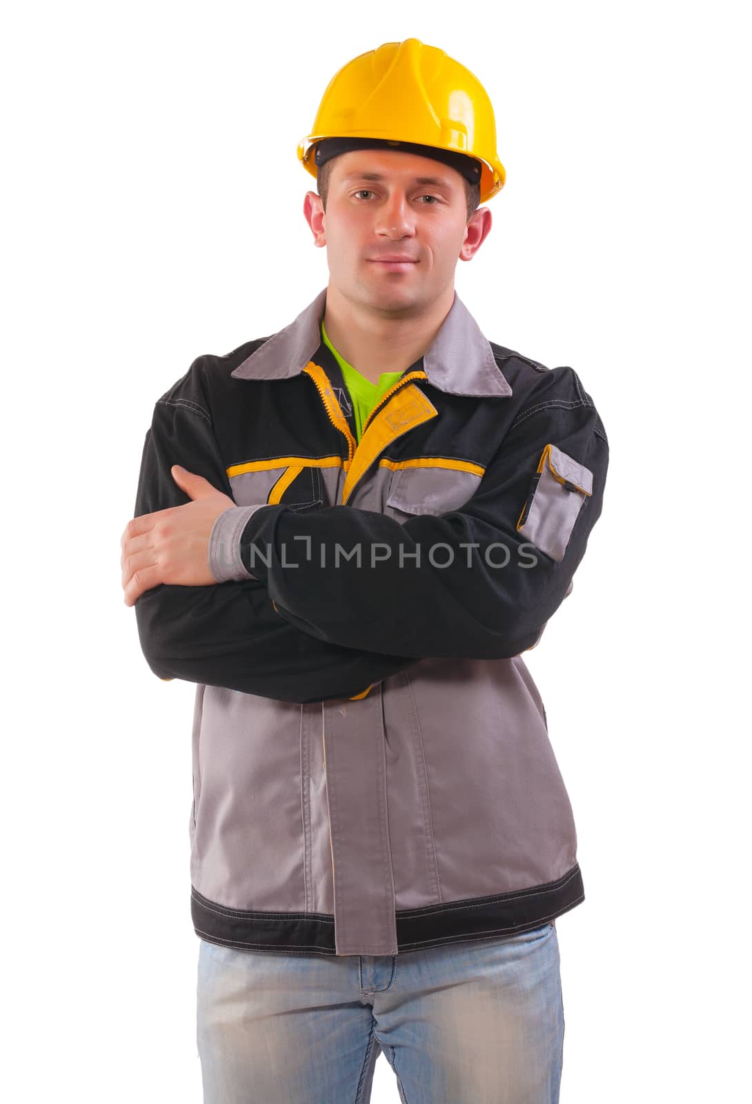a young engineer isolated on white background.