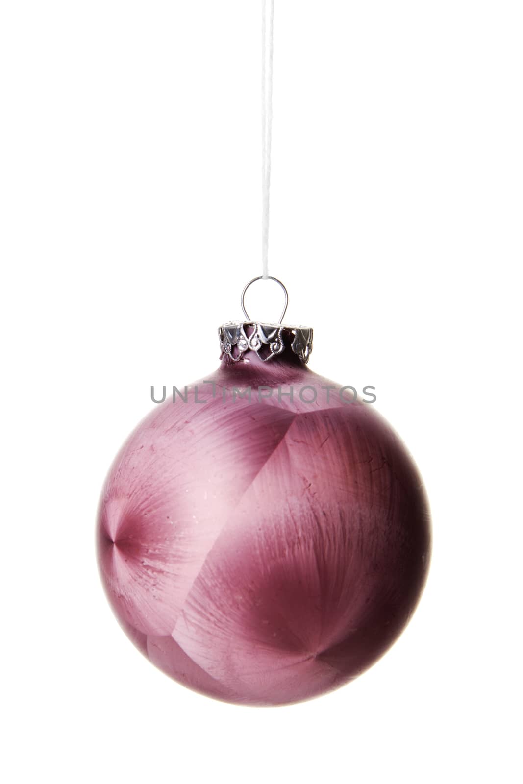 pink christmas bauble with pattern isolated hanging with white background 
