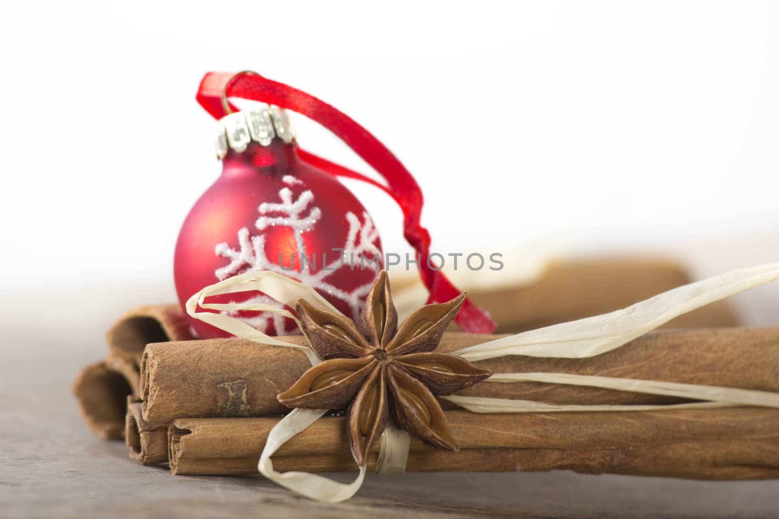 christmas, decoration with red christmas bauble and white pattern 