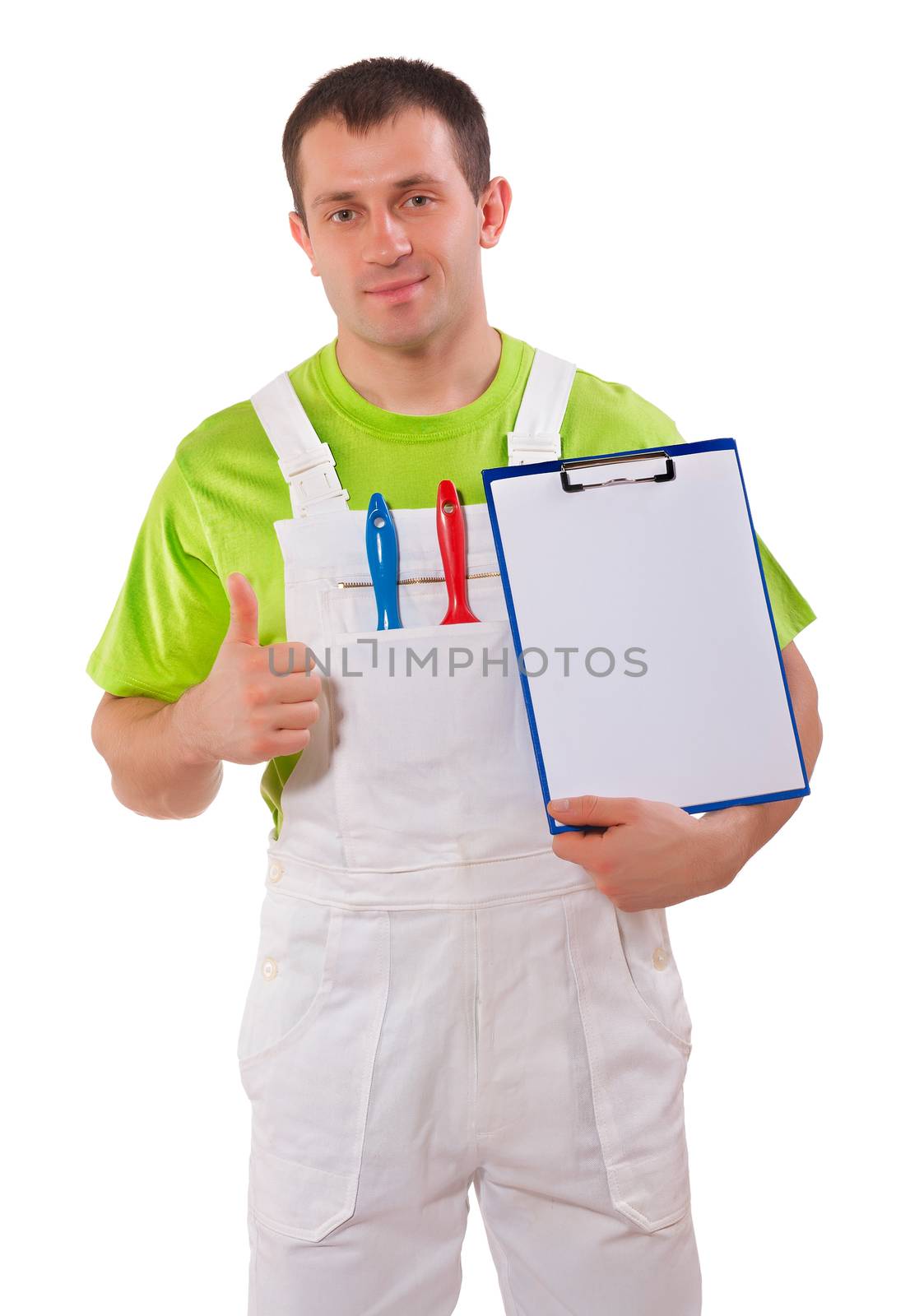 Painter holding a clipboard and thumb up by mihalec