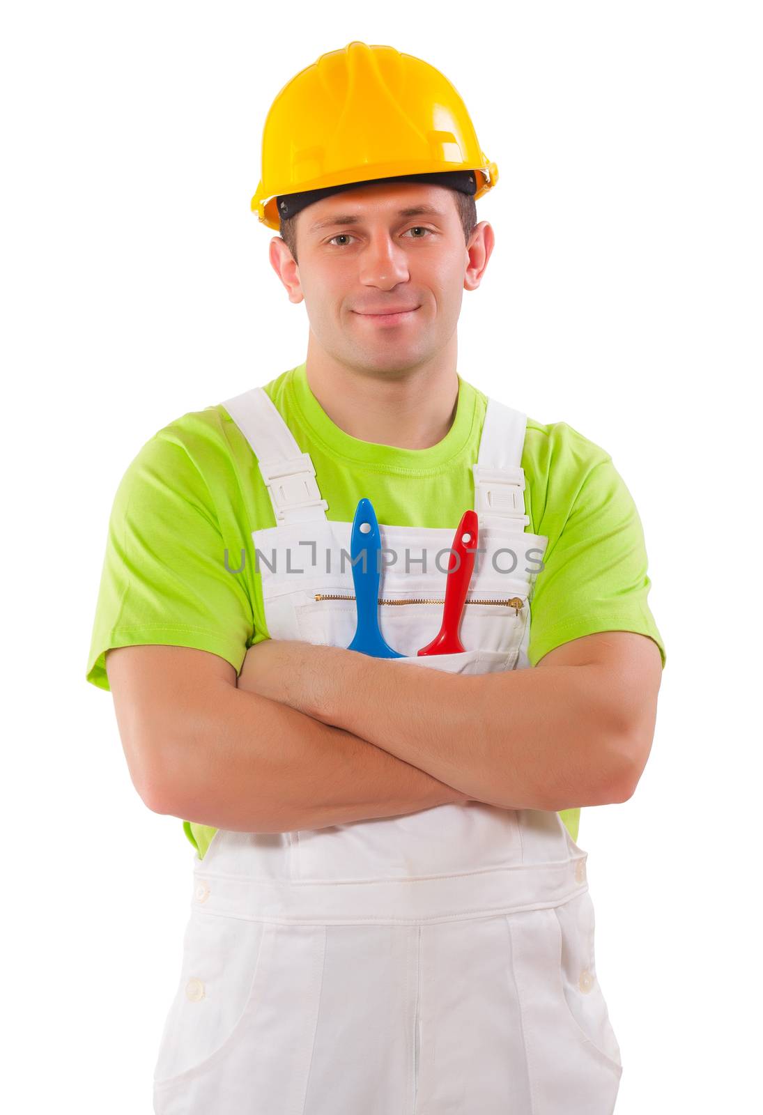 Professional smiling painter isolated over white background