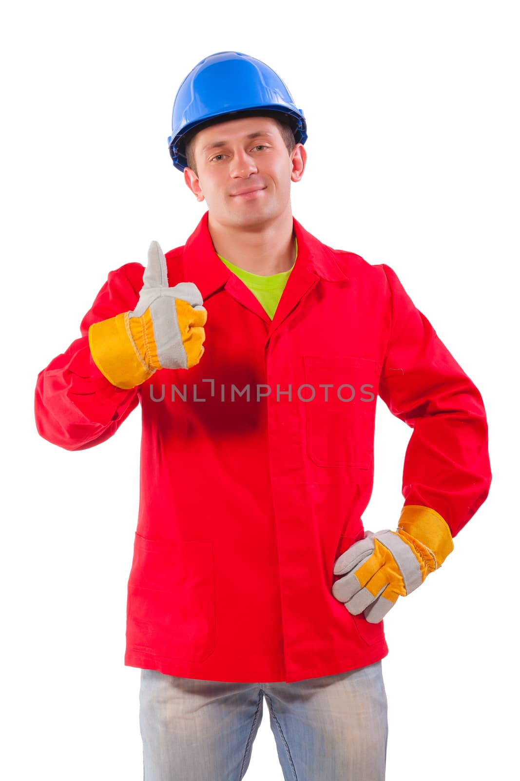 worker wearing working clothes demonstrating ok finger by mihalec