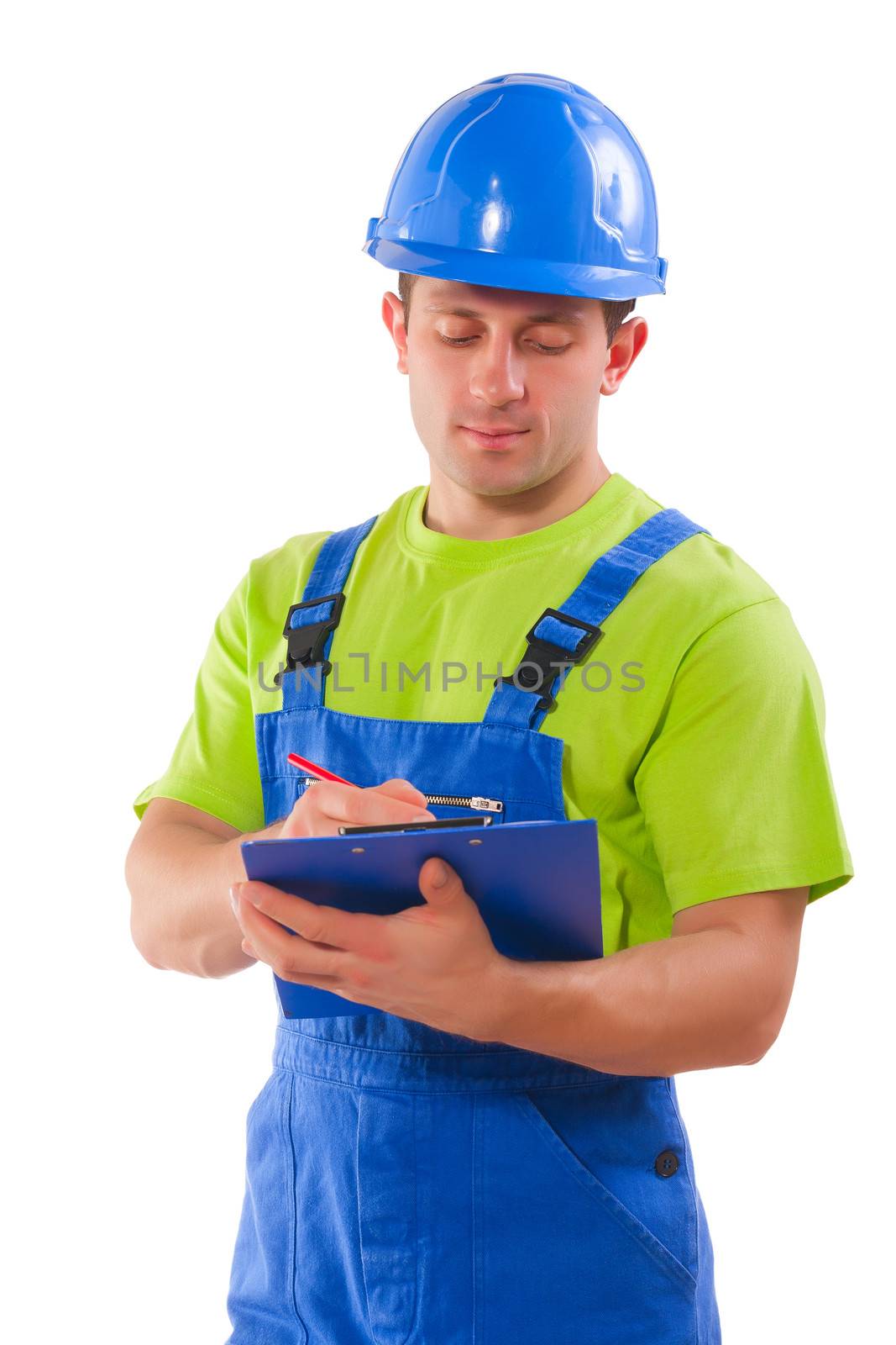 worker writing in clipboard isolated
