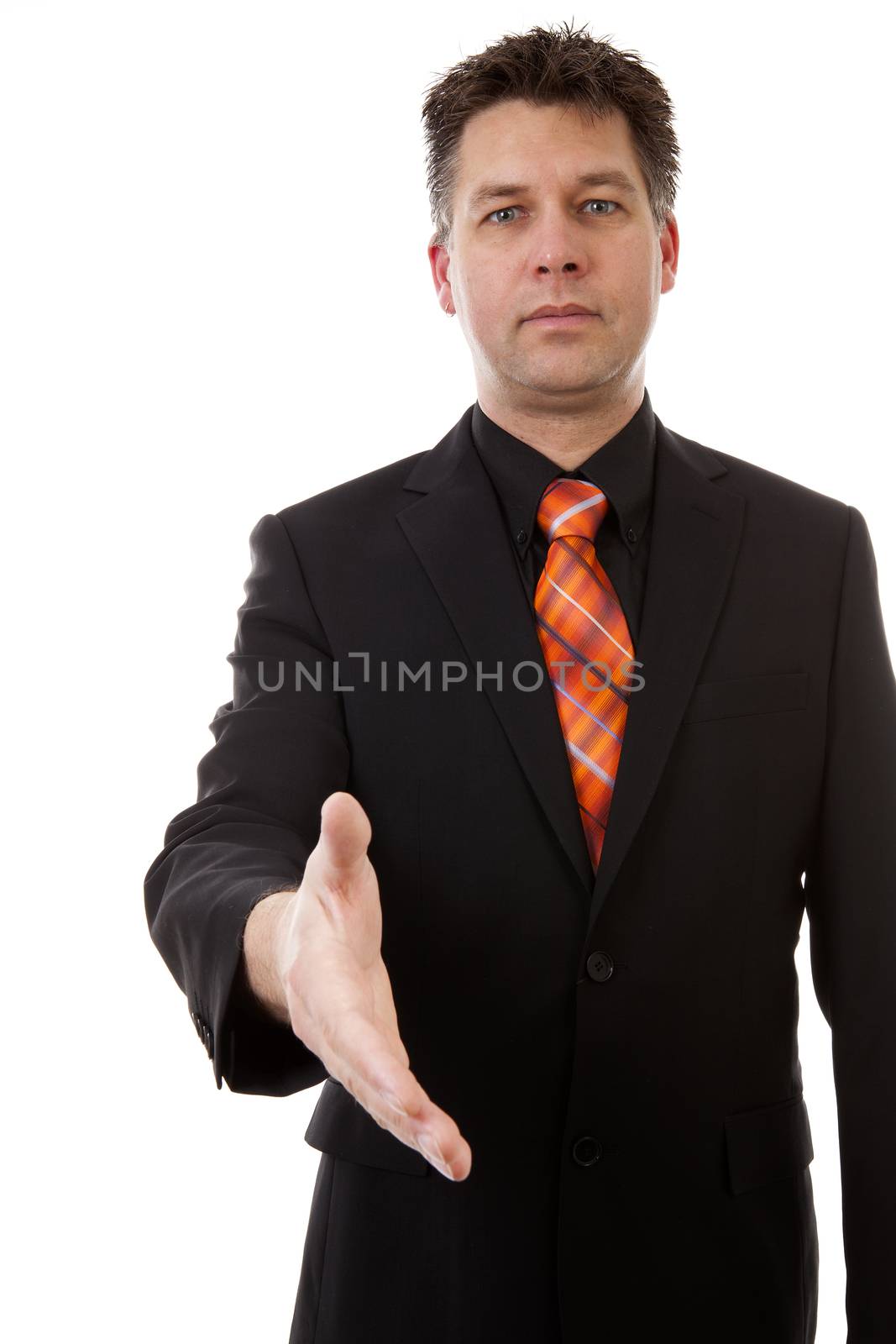 businessman is shaking your hand, isolated on white background