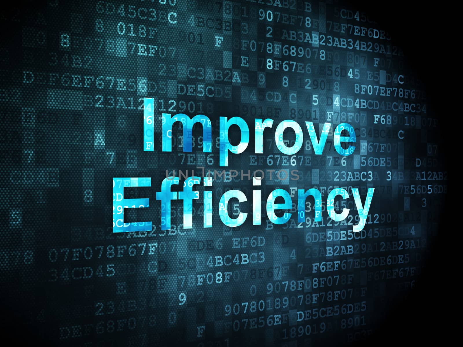 Business concept: pixelated words Improve Efficiency on digital background, 3d render