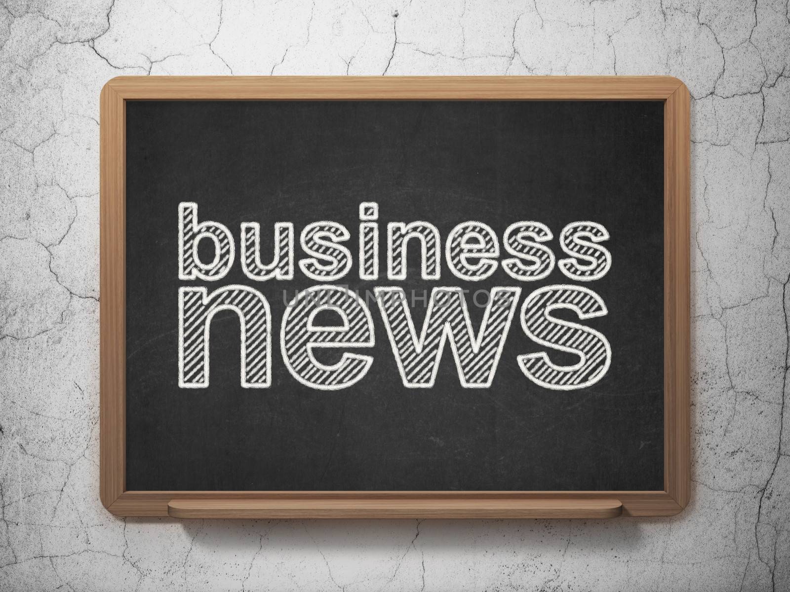 News concept: text Business News on Black chalkboard on grunge wall background, 3d render