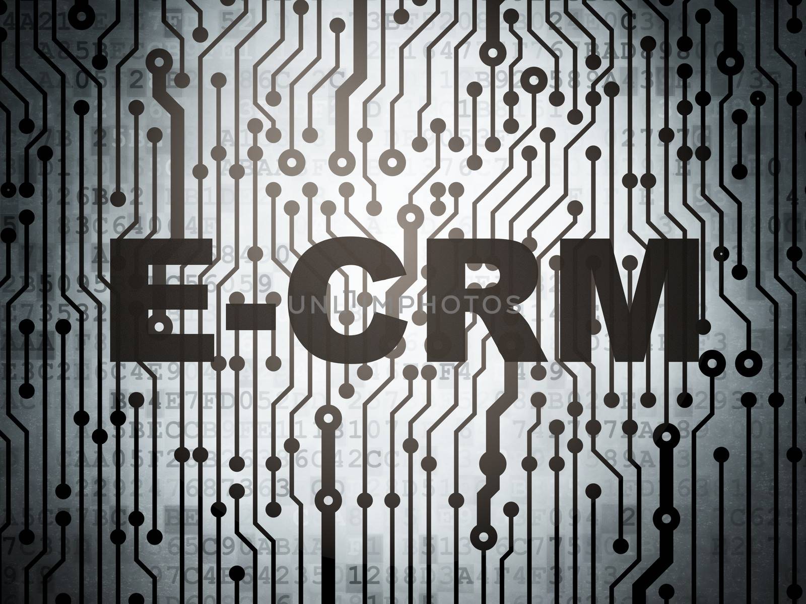 Business concept: circuit board with  word E-CRM, 3d render
