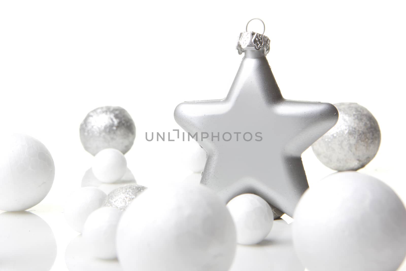 christmas, decoration with  christmas bauble silver and white and christmas star