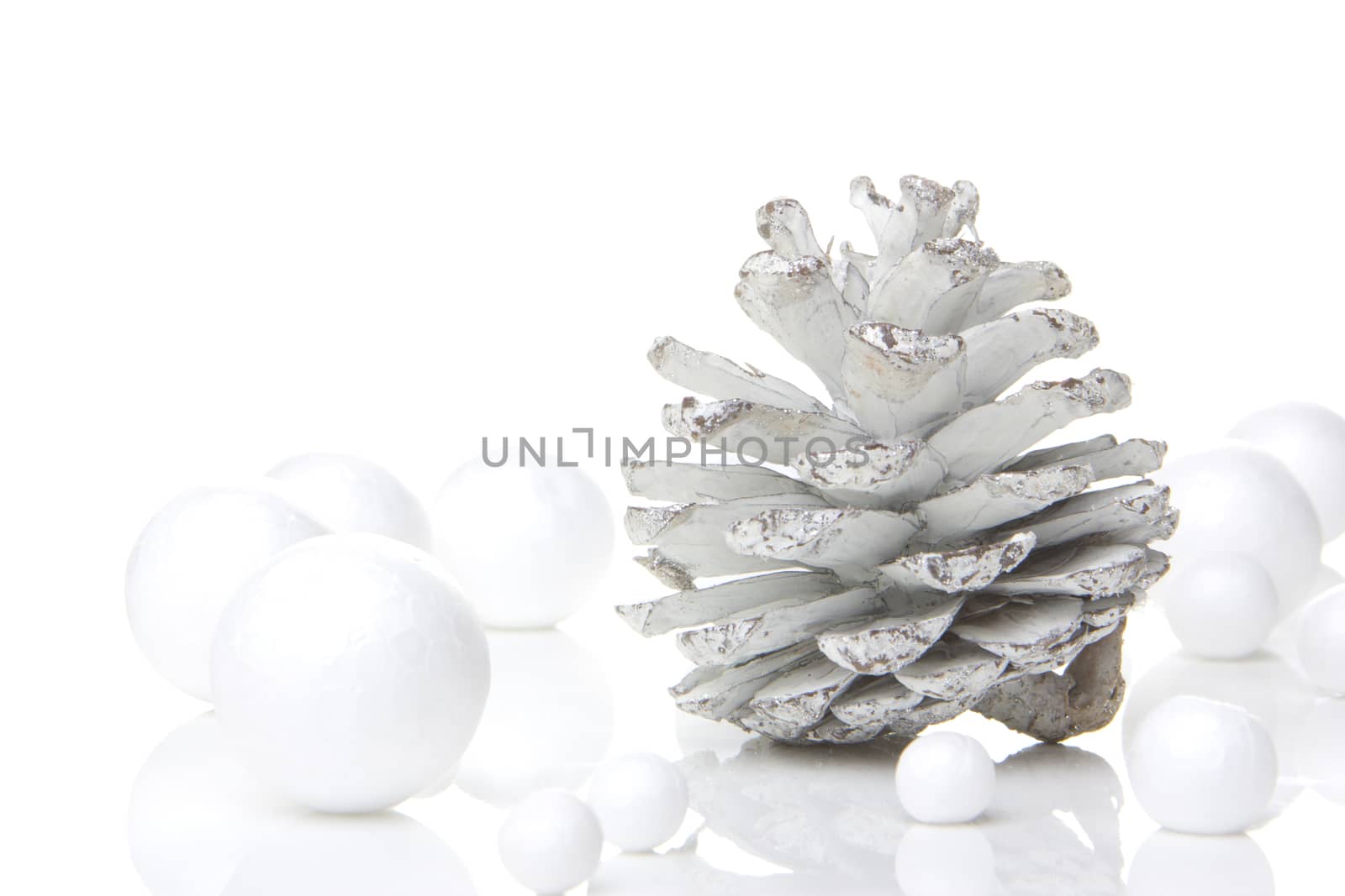 christmas, decoration with pine cones silver and white
