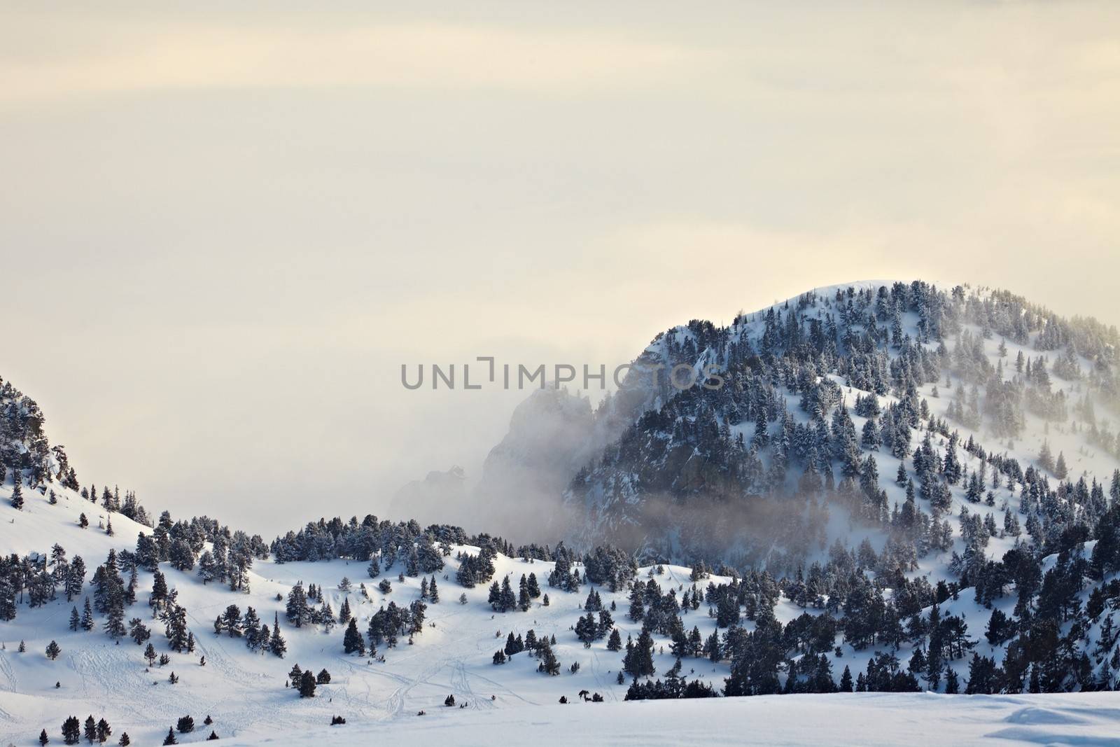 Snowy mountains in winter weather