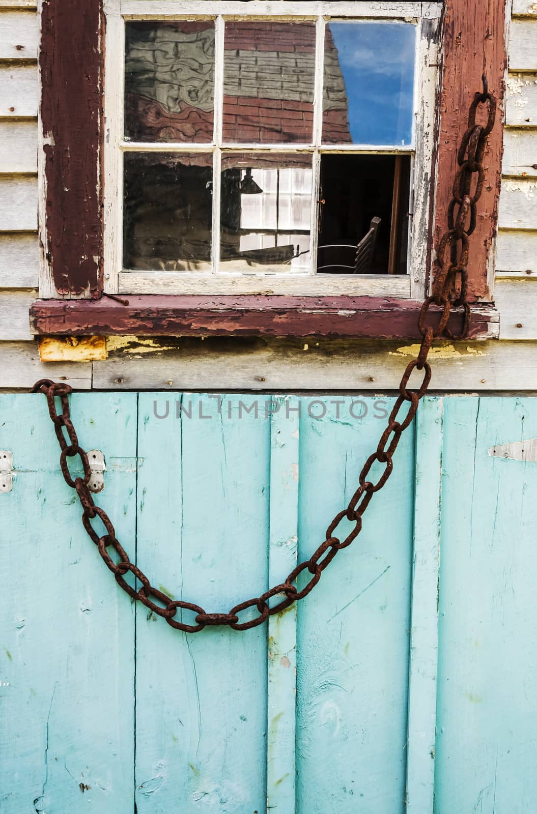 old window of the american house in Maine, Usa