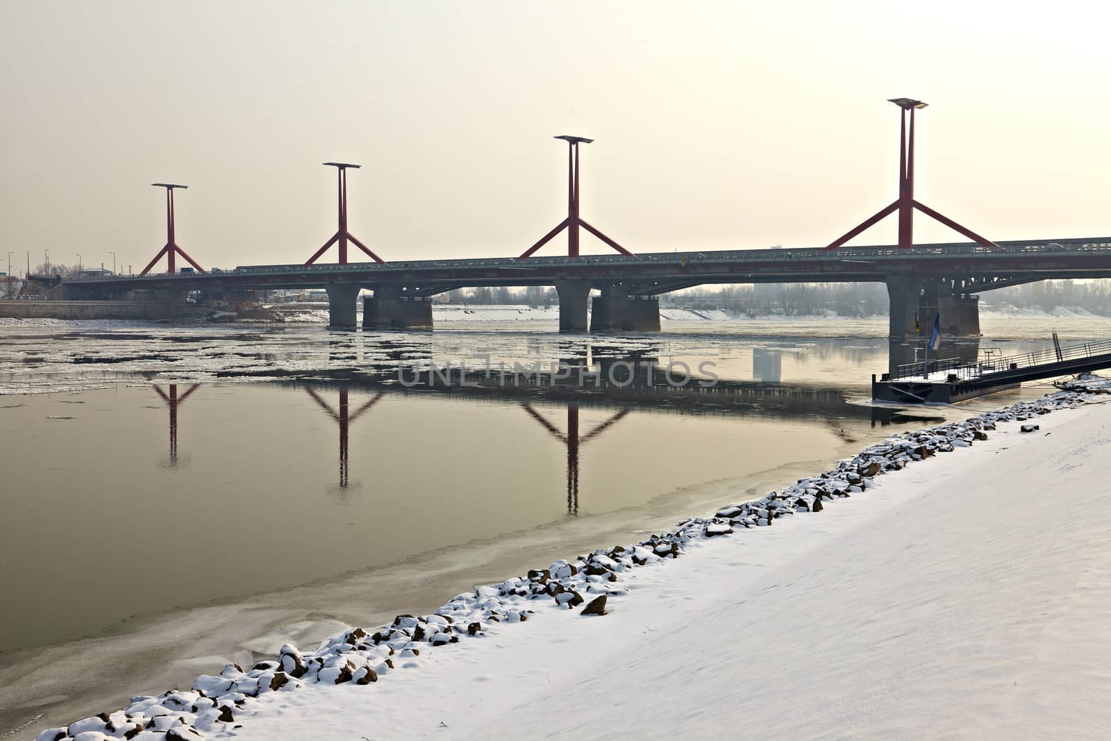 Ice sheets float on the river Danube