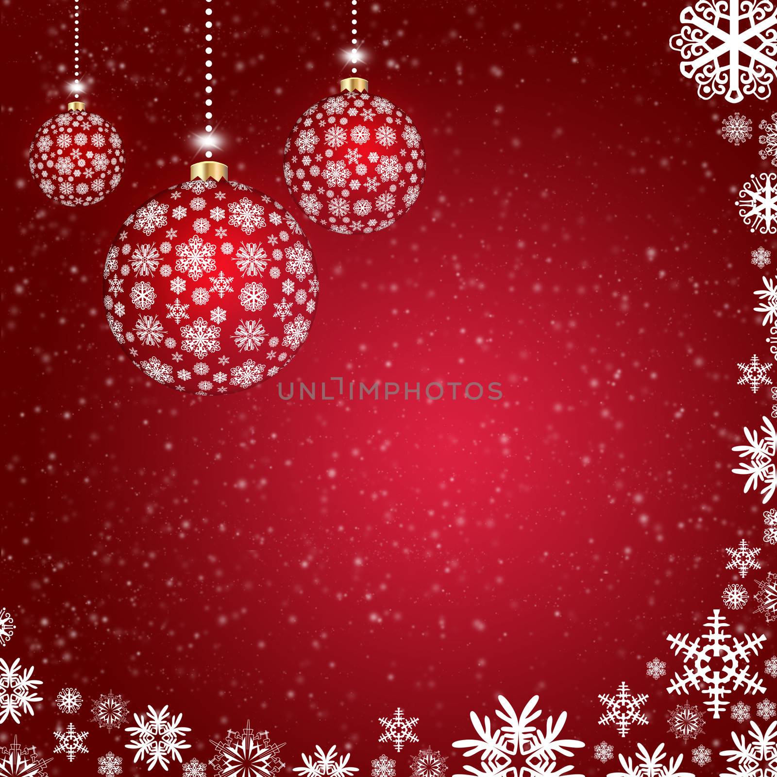 New Year's background. Christmas balls of snowflakes on a red background
