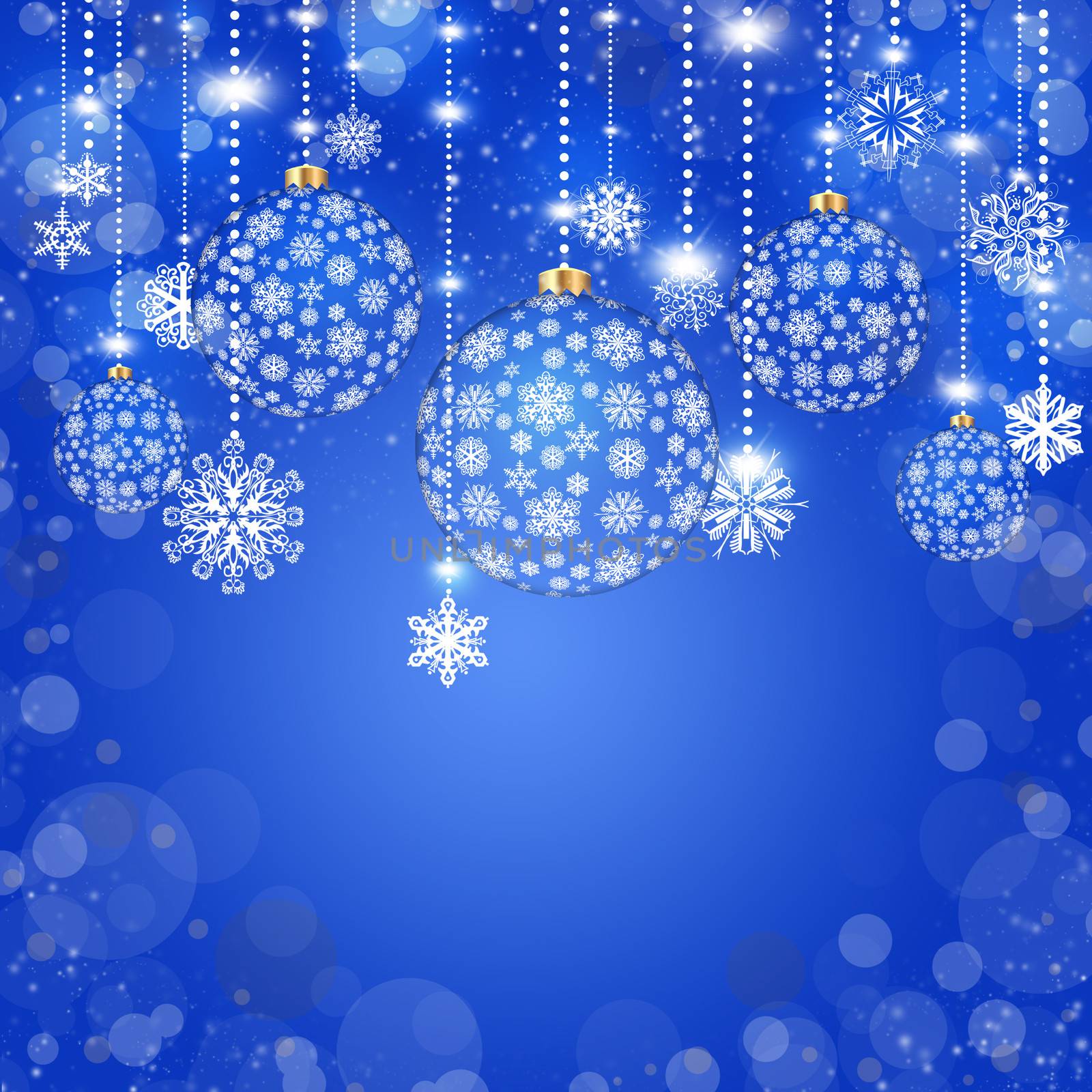 Christmas balls of snowflakes on a blue background by cherezoff