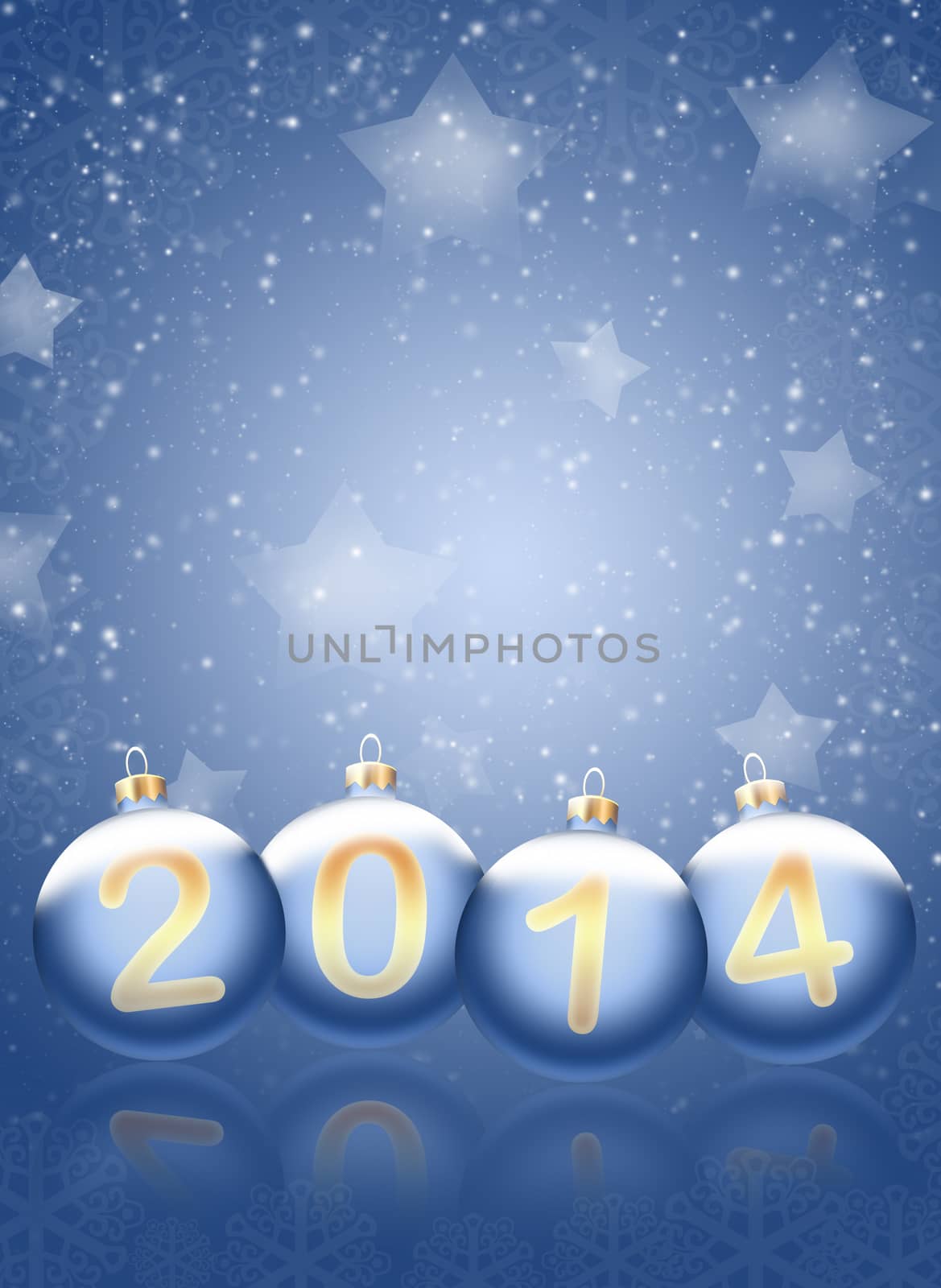 Christmas background. 2014 with reflections and snowflakes on a blue background