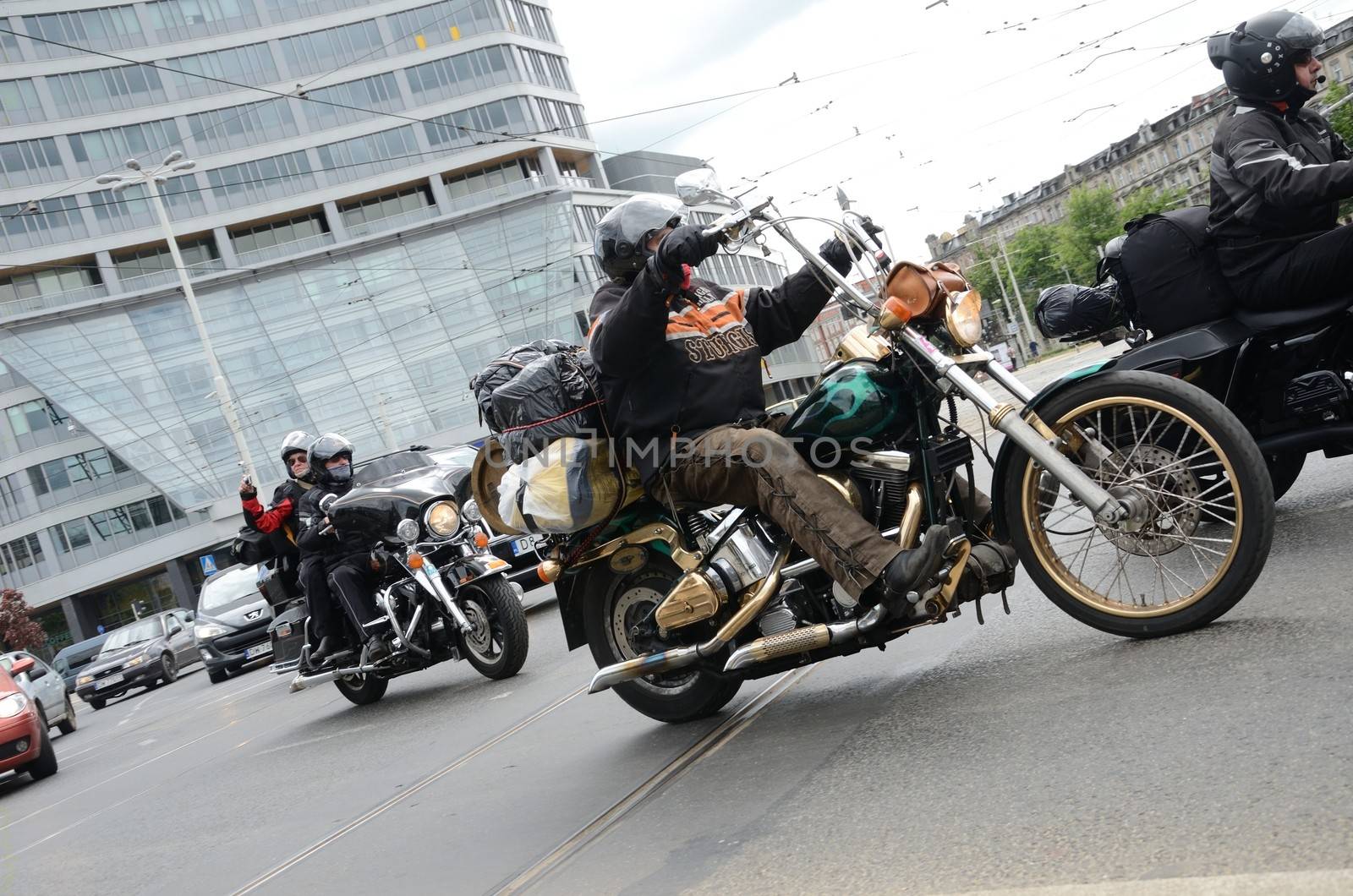 WROCLAW, POLAND - MAY 18: Harey-Davidson motor parade in city center. Around 8 thousands motorcyclist joined international event Super Rally from 16 to 20 May 2013 in Wroclaw, Poland.