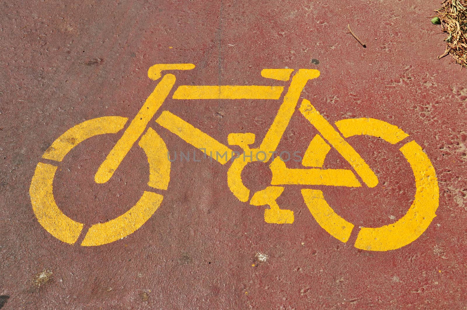 Bicycle sign stencil on bike lane abstract sports background.