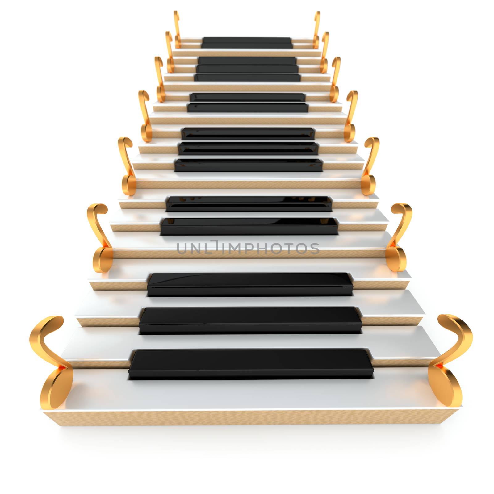 Piano stairway and notes on the white background