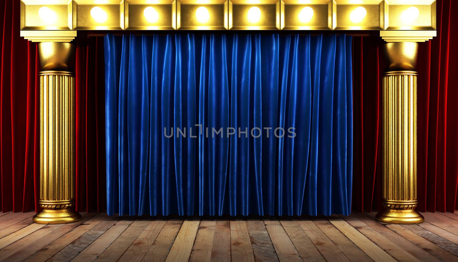 blue fabrick curtain on stage