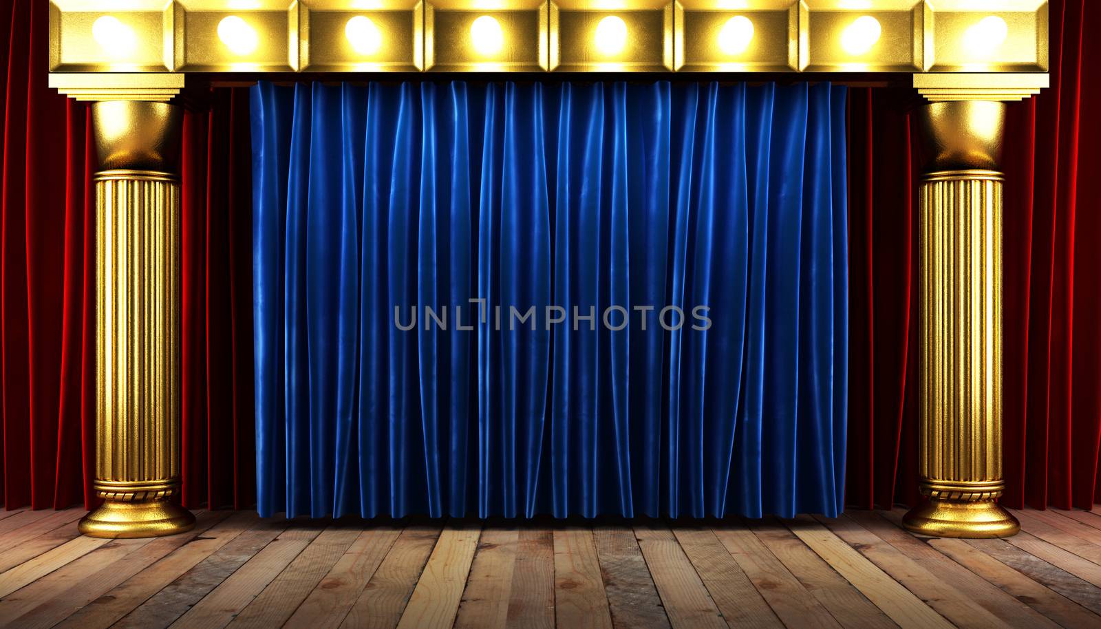 blue fabrick curtain on stage by videodoctor