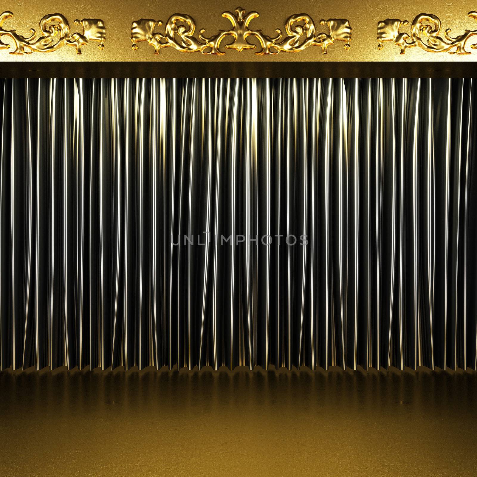 black fabric curtain on golden stage