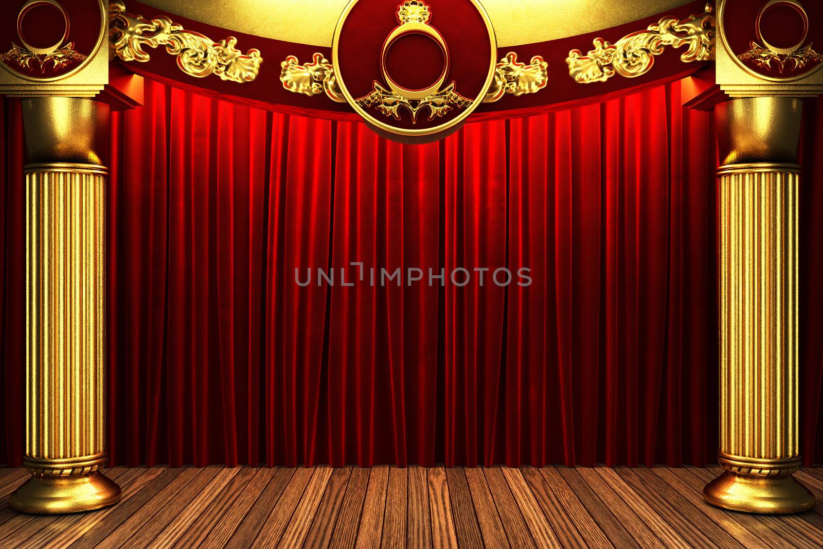 red fabric curtain on golden stage by videodoctor