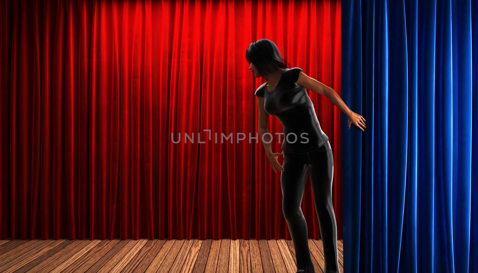 woman and curtain stage