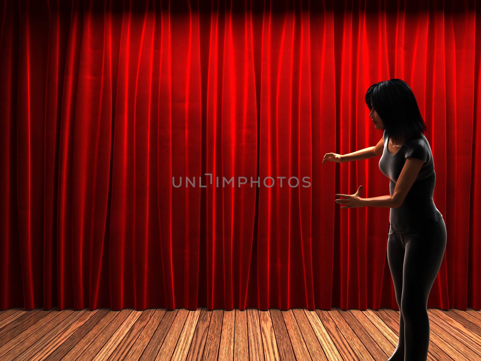 woman and curtain stage by videodoctor