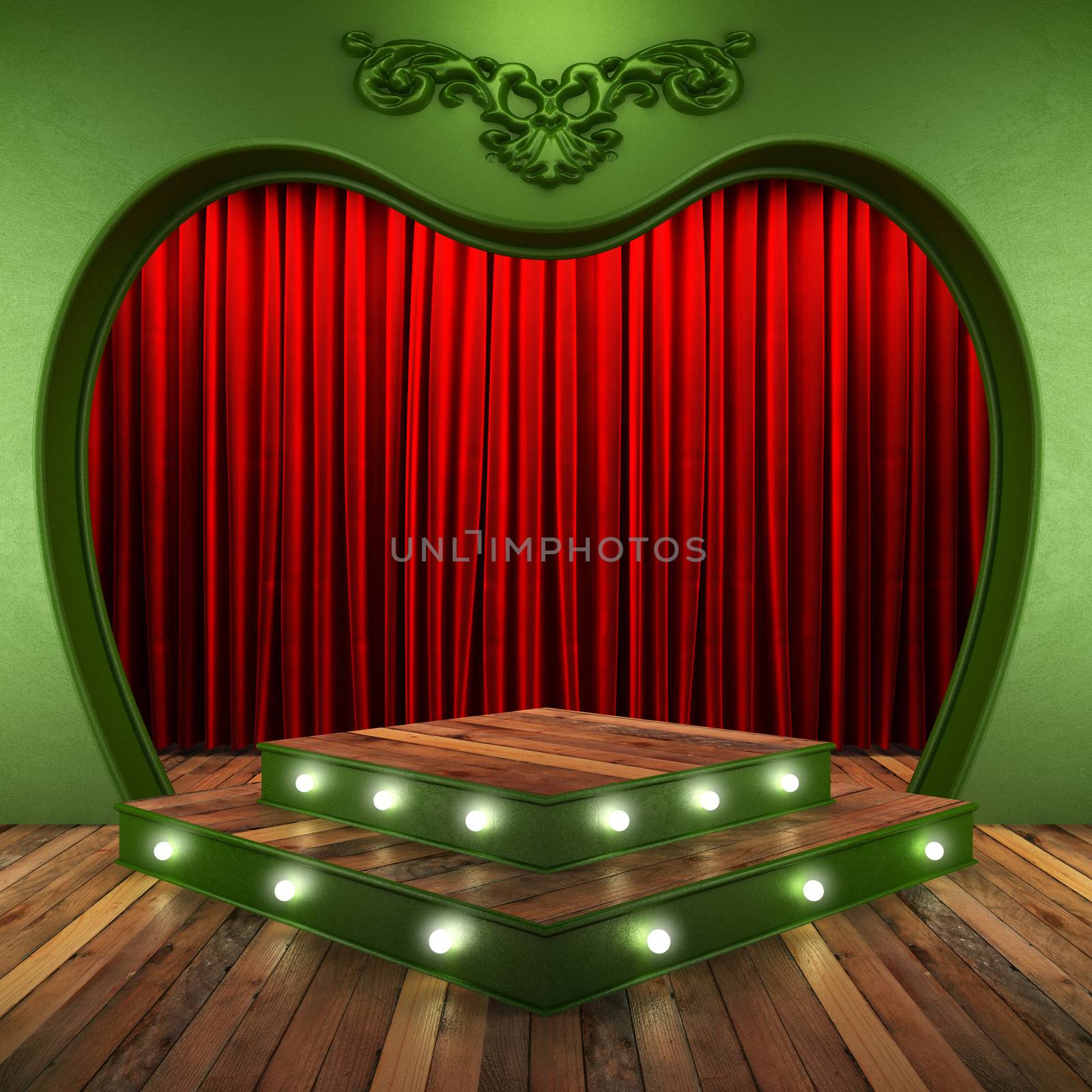 red fabric curtain on stage