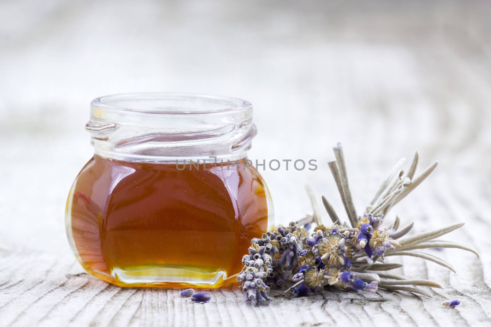 herbal honey with lavender flowers