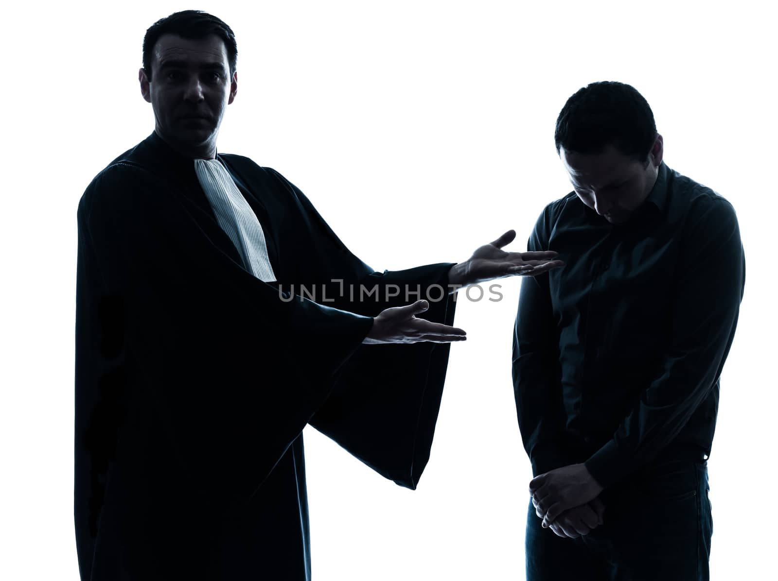 lawyer man and his client pleading silhouette by PIXSTILL