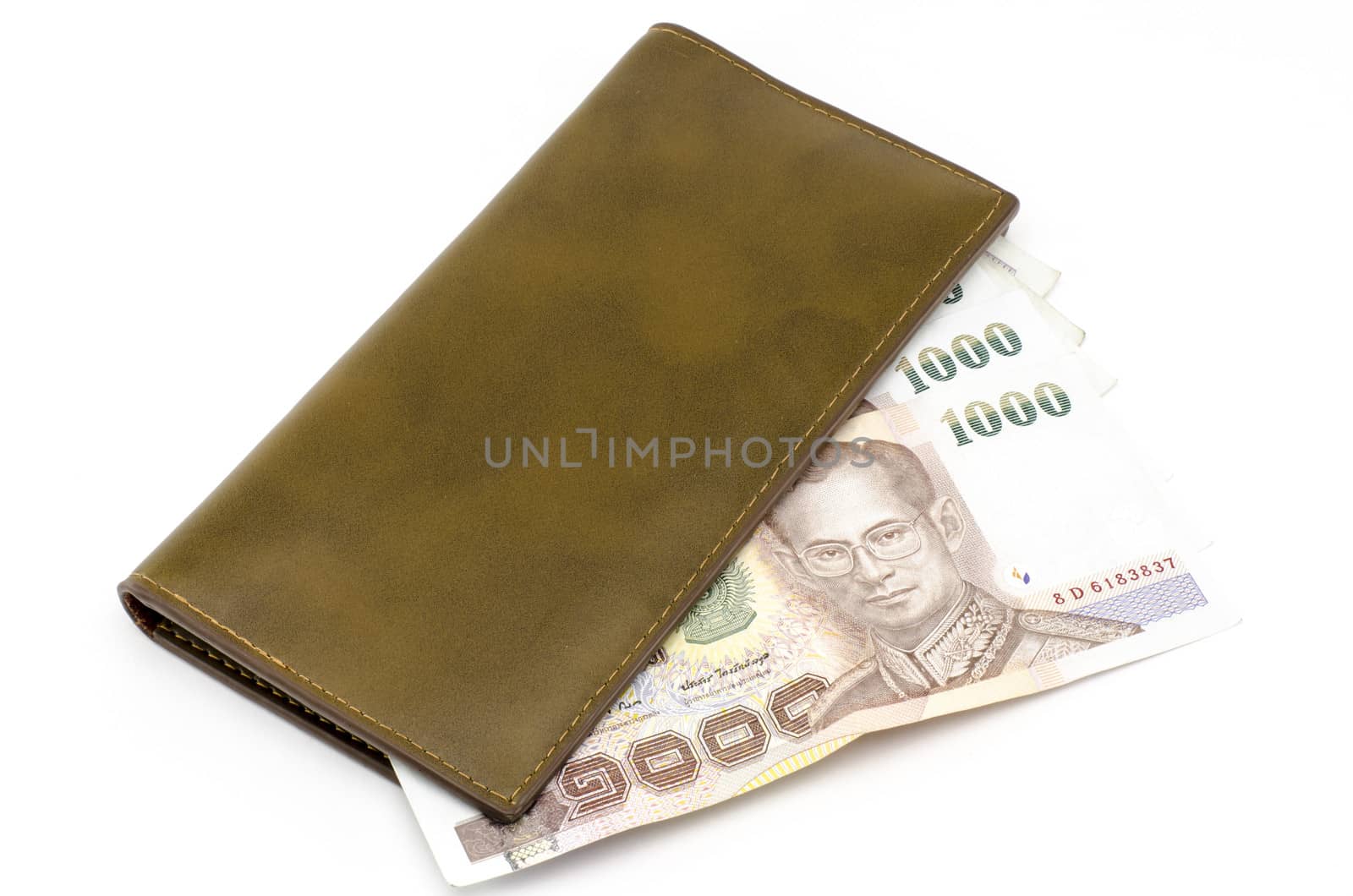 thai banknote in brown wallet by ammza12