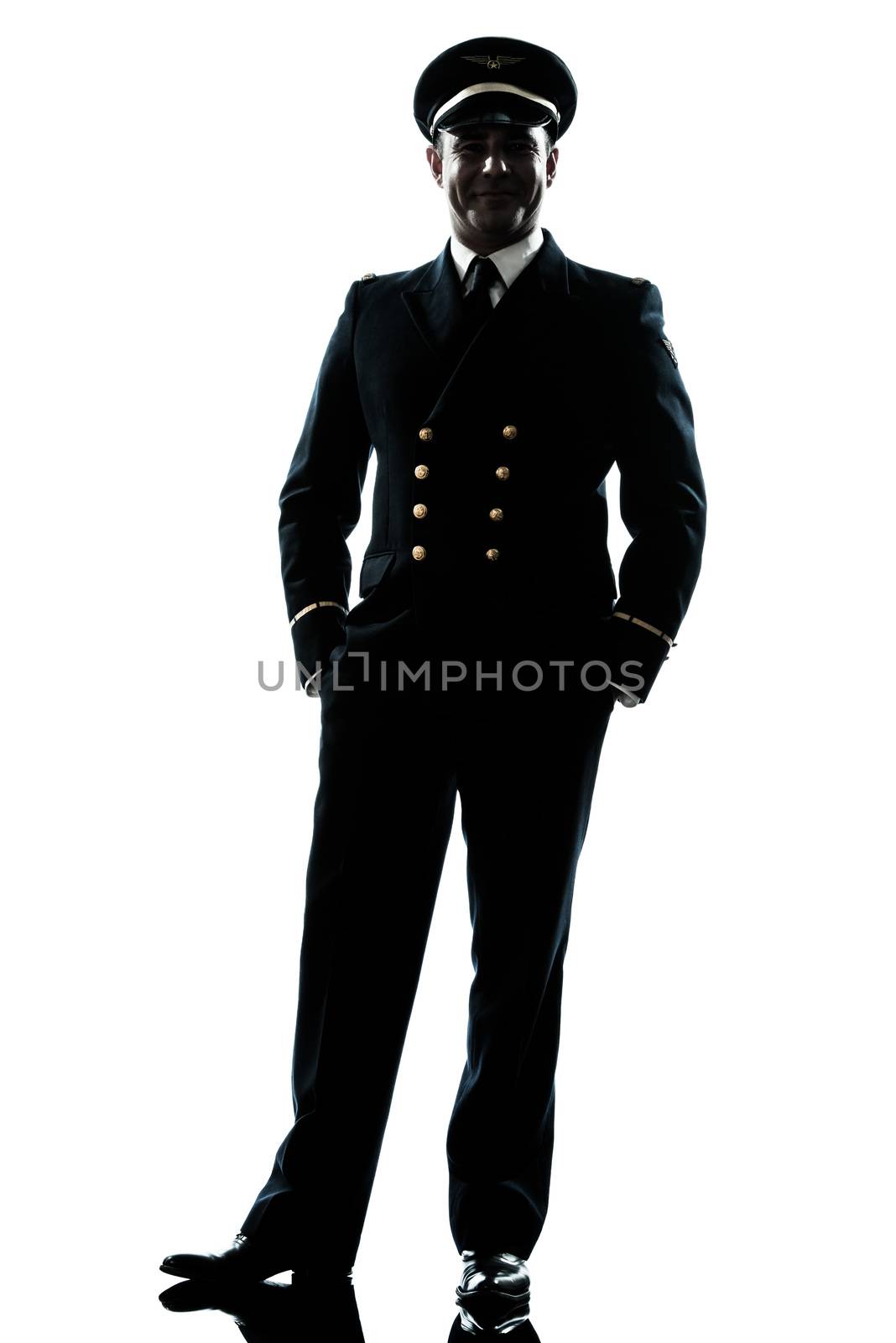 man in airline pilot uniform silhouette by PIXSTILL