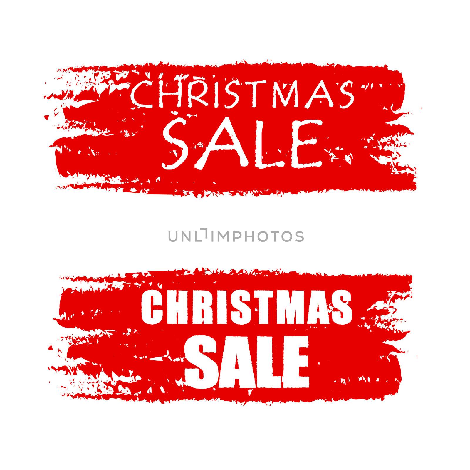 christmas sale - text on red drawn banners, business holiday concept