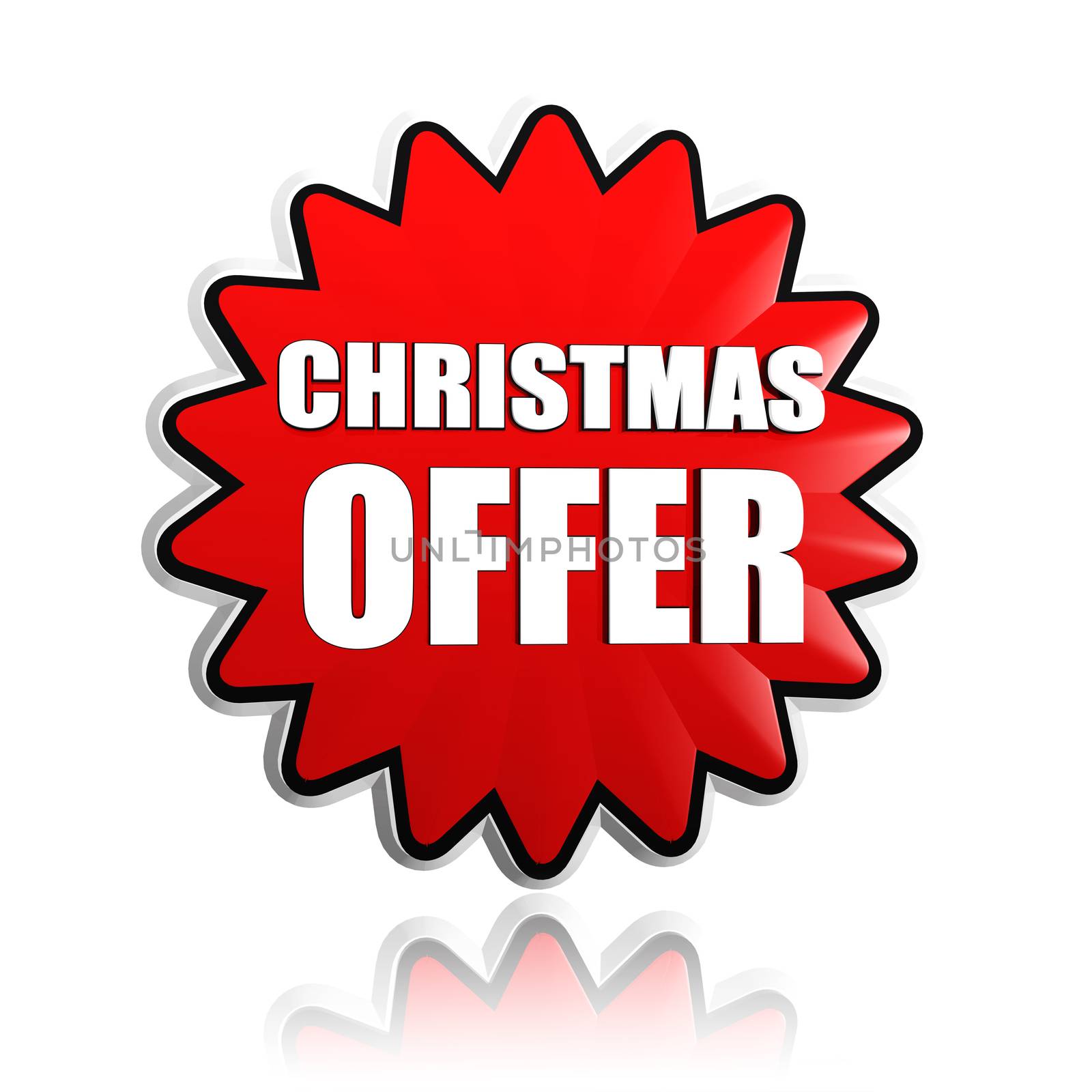 christmas offer button - 3d red star banner with white text, business holiday concept