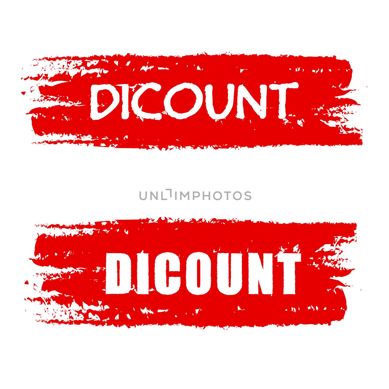 discount - text on red drawn banners, business concept