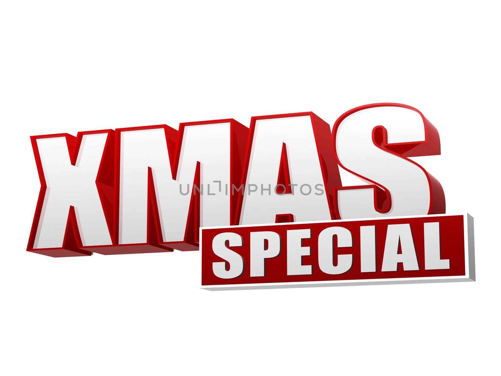 xmas special in 3d red letters and block over white background, business christmas holiday concept
