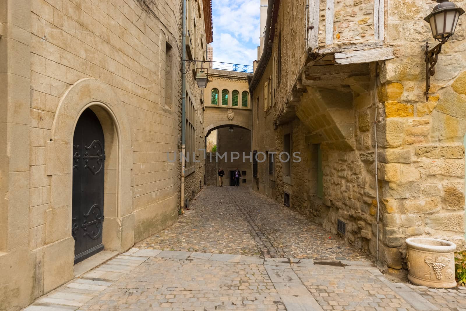 Carcassonne, France - November 2, 2013: View of the medieval walled city of Carcassonne and its castle on a sunny day.